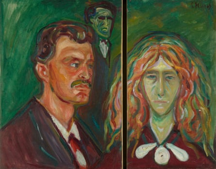 The two pieces of Self-Portrait With Tulla Larsen, ciirca 1905, by Edvard Munch.