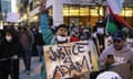 Dozens of protesters march down the Magnificent Mile after the city of Chicago released videos of 13-year-old Adam Toledo being fatally shot by a Chicago police officer, Thursday evening, April 15, 2021, in Chicago. Toledo was shot to death by an officer on March 29 in an alley west of the 2300 block of South Sawyer Avenue in Little Village on the Southwest Side. (Ashlee Rezin Garcia/Chicago Sun-Times via AP)