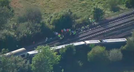 The derailed train near Lewes.