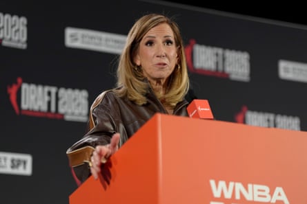 WNBA commissioner Cathy Engelbert speaks before the 2026 WNBA draft in New York.