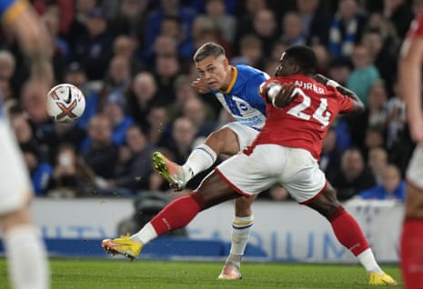 Serge Aurier on a busy night against Leandro Trossard.