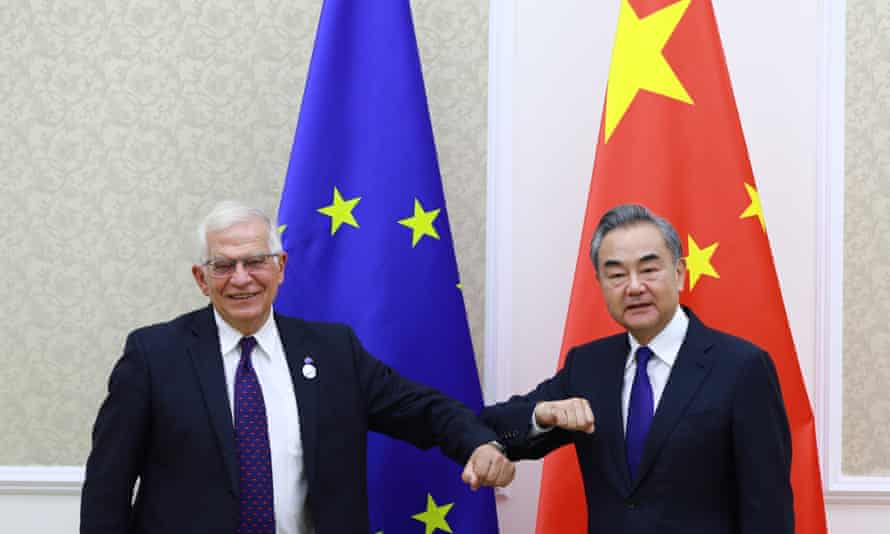 Chinese foreign minister Wang Yi meets with EU high representative for foreign affairs and security policy Josep Borrell in Tashkent, Uzbekistan in July 2021.
