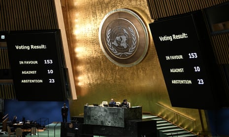 UN general assembly adopts resolution demanding immediate ceasefire in Gaza.