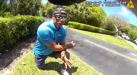 In this image taken from police body camera video released by the Martin County, Fla., Sheriff’s Office, golfer Tiger Woods speaks with sheriff’s deputies following a car crash in Jupiter Island, Fla., Friday, March 27, 2026.