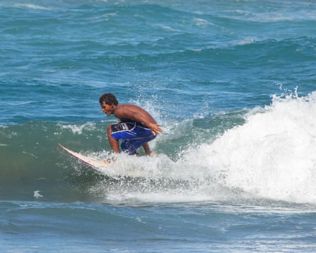 James Kusitino, Fiji’s first professional surfer at his favourite surf spot Kulukulu Beach at the mouth of the Sigatoka River. Fiji
