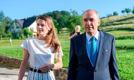 Janez Janša, the leader of the Slovenian Democratic Party and his wife, Urska Bacovnik