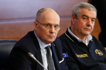 World Health Organization official Walter Ricciardi, with Angelo Borrelli, the head of the Civil Protection Department during a press conference in Rome, 25 February