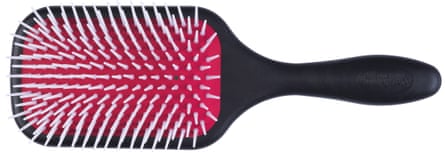 The black and red Denman D38 The Detangling & Styling Paddle brush on a white background