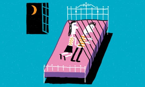Illustration of couple lying on bed