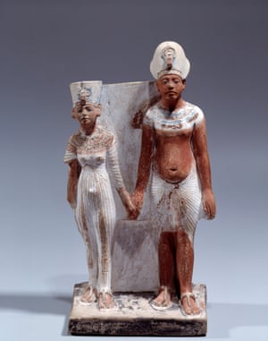 Painted limestone statuette of Akhenaten and Nefertiti,1353-1337 BC.