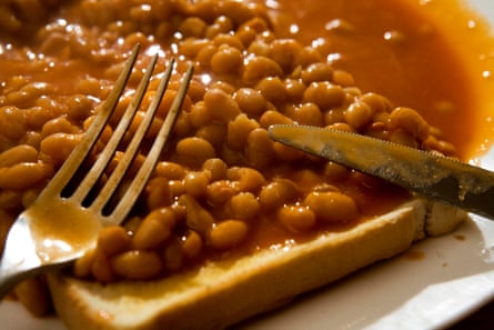 Close-up of beans on toast.