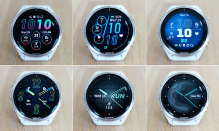 A selection of watch faces on the Garmin Forerunner 965.
