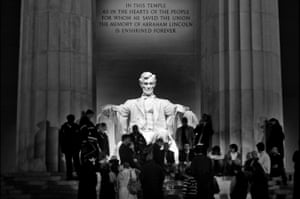Obama’s Victory Address on radio at the Lincoln Memorial, 11/5/08 A group of twenty-five or so people gather around a transistor radio on the spot of Martin Luther King’s “I Have a Dream” speech, atop the steps of the Lincoln Memorial, and listen as President-elect Barack Obama makes his victory speech in Chicago. The time of the photograph is 12:10 a.m., 11/5/08.