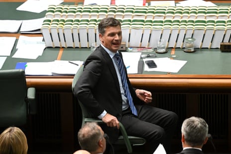 Angus Taylor reacts during question time on Wednesday.