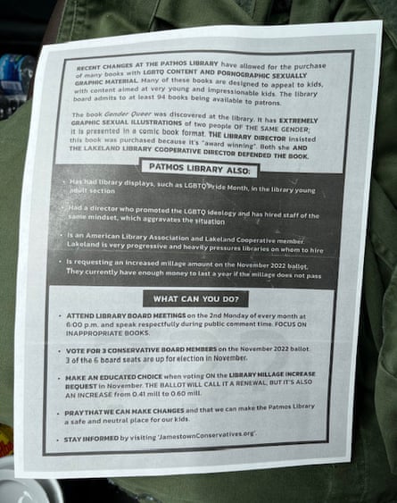 flyer describes purchase of ‘books with LGBTQ content’ and criticizes staff