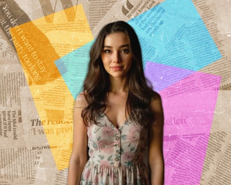 Composite with image of Tilly Norwood and clippings from newspapers