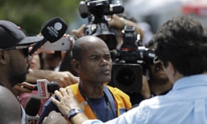 Sebastiao Rodrigues, the uncle of one of the young players who died in the Flamengo training complex Flamengo, speaks to the press in Rio de Janeiro.