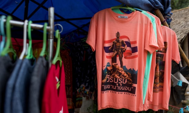 Commemorative shirts sold outside of Tham Luang Nang Non Cave