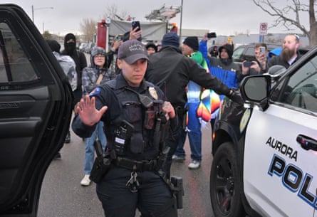 Police arrive at a protest against Immigration and Customs Enforcement’s detention of activist Jeanette Vizguerra in Aurora, Colorado, in March.