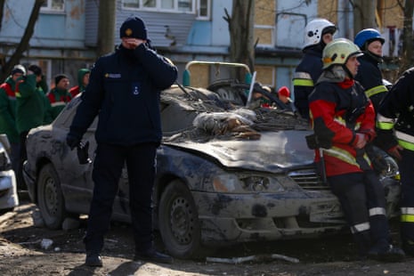 A view of the site as search and rescue efforts continue in the debris of building after Russian forces’ missile attack, in Zaporizhzhia, Ukraine.