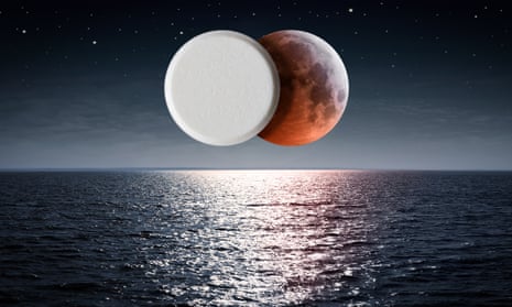 Nocturnal seascape with moon and pill