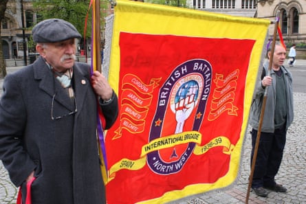 An International Brigades banner at an International Workers Memorial Day rally in Manchester in 2018.