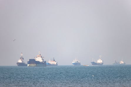 Vessels anchored in the sea