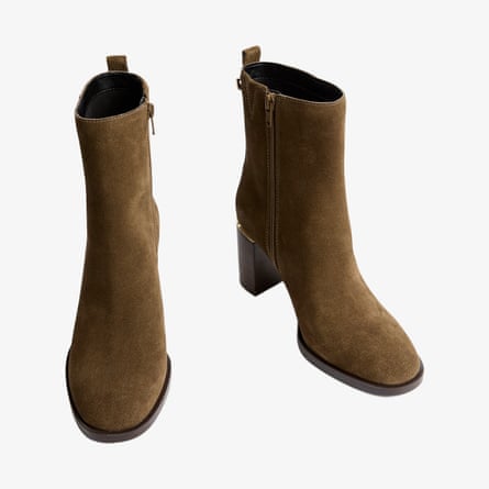 M&S Suede Gold Detail Block Heel Ankle Boots
