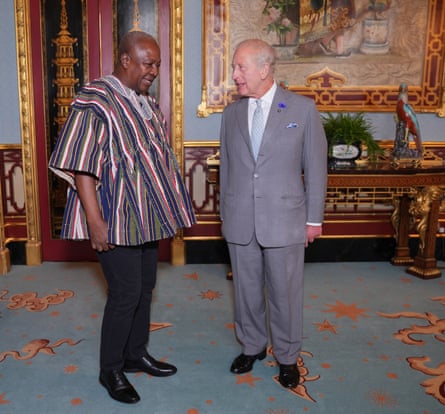 John Dramani Mahama and King Charles speaking at Buckingham Palace