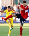 Romania’s Cristian Manea (left) in action against Albania’s Valdet Rama