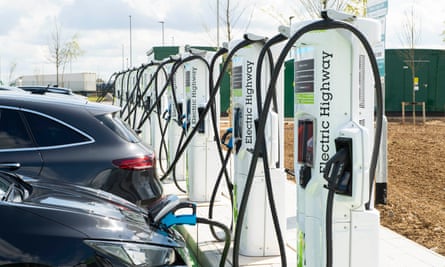 View of the UK’s largest high power motorway electric vehicle charging site