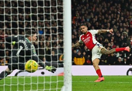 Gabriel Jesus scores a goal against Crystal Palace