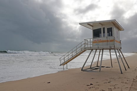 A surf lifesaving tower on a beach