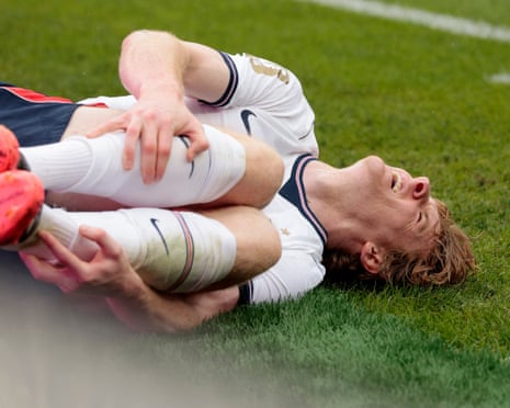 England's Anthony Gordon looks to be in a bit of pain.
