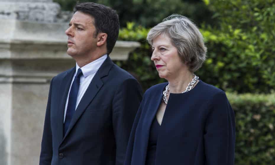 Matteo Renzi and Theresa May during the British prime minister’s visit to Rome