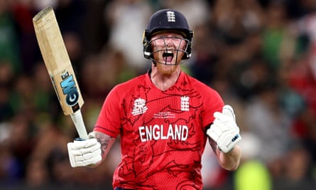 England's Ben Stokes celebrates clinching victory in the T20 World Cup final.
