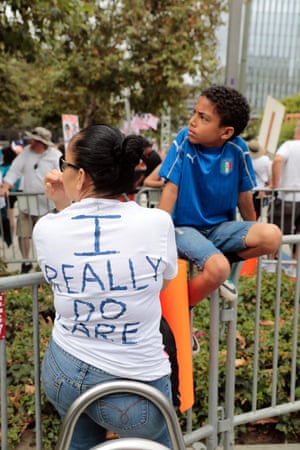 A woman in Los Angeles repurposes her shirt to reference the jacket Melania Trump infamously wore on a visit to children detained at the border.