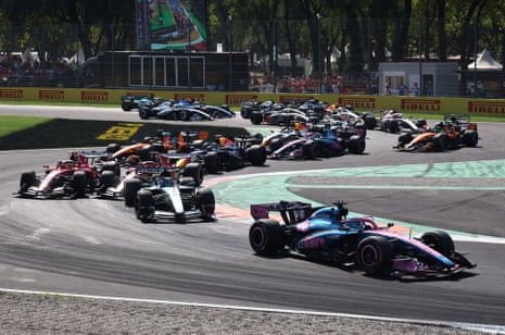 Alpine's Pierre Gasly leads at the start of the race.