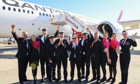 Qantas crew outside plane
