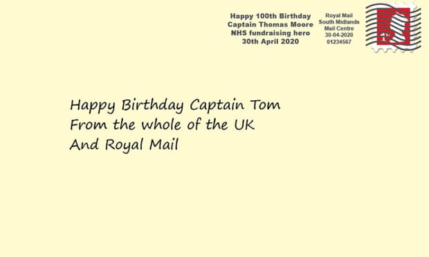 An artist impression of how the special postmark to celebrate the upcoming 100th birthday of NHS fundraiser Captain Tom Moore will look.