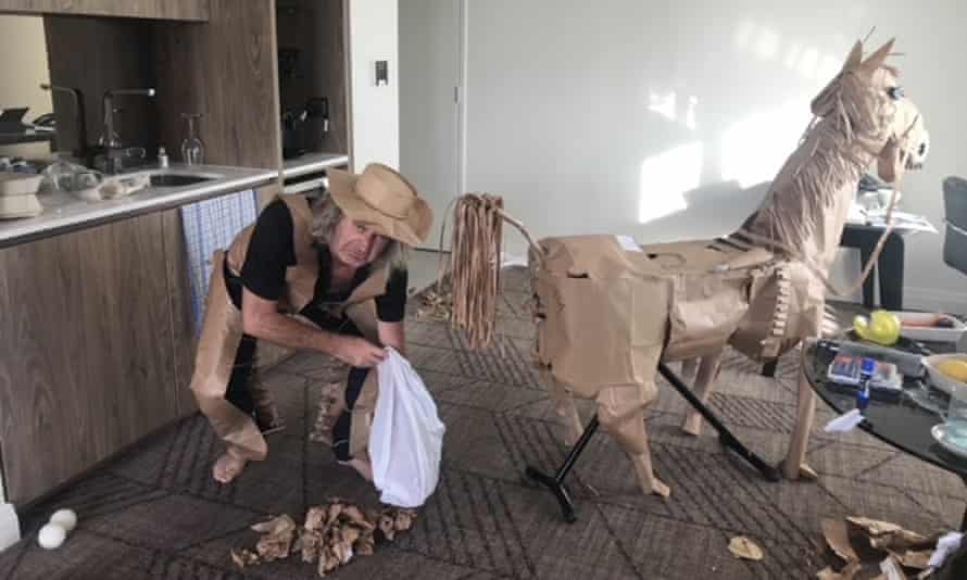 David Marriott and horse Russell in Brisbane hotel quarantine.