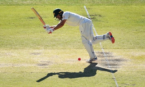 Australian batsman Joe Burns plays a shot on day three against New Zealand.