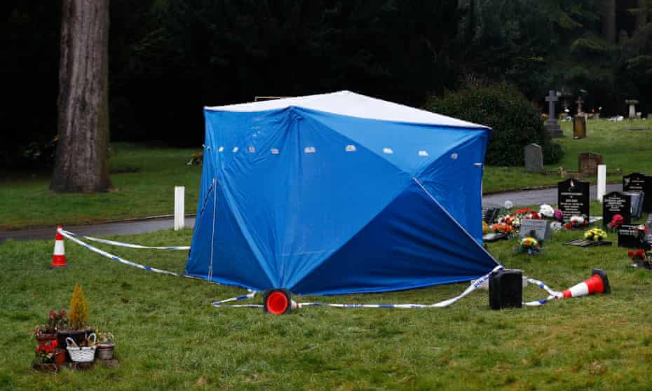A tent used by police investigators covers the memorial for Alexander Skripal.