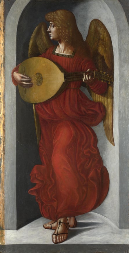 An Angel in Red With a Lute by Giovanni Ambrogio de Predis, c.1495–1499