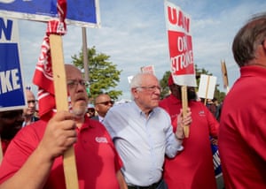 Bernie Sanders stands in solidarity with striking UAW workers in Hamtramck, Michigan, in September.