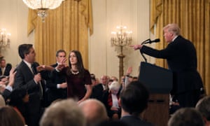 A famous confrontation between the president and Jim Acosta of CNN, at the White House in November 2018.