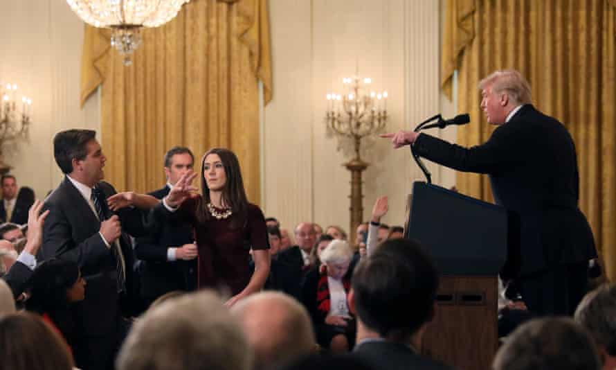 A famous confrontation between the president and Jim Acosta of CNN, at the White House in November 2018.