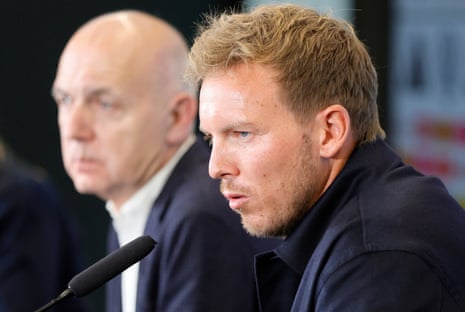 Nagelsmann (right) at his first presser as Germany manager, with Bernd Neuendorf (left) alongside him