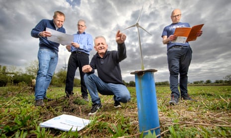 A post marks the spot on the site in Avonmouth on which the Lawrence Weston community wind turbine will be built