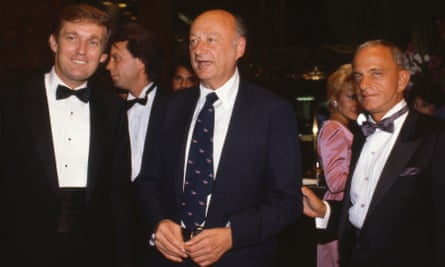Donald Trump, Mayor Ed Koch and Roy Cohn attend a Trump Tower opening in October 1983.